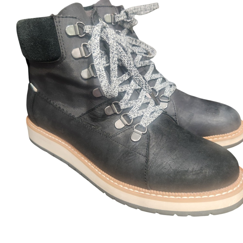 TOMS black & gray leather ankle boots combat hiking style‎ size 7.5 Gorpcore